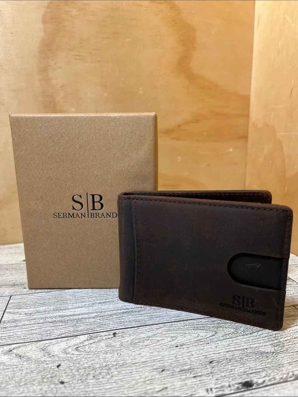 NWT Serman Brands 1.S RFID Blocking Full Grain Slim Texas Brown Wallet